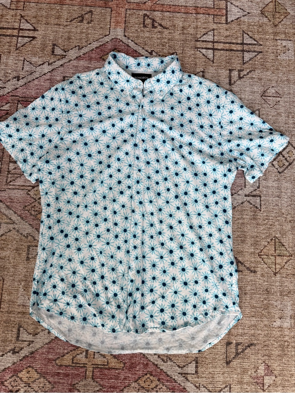 Bonobos White Short-Sleeve Button-Down with Teal Starburst Print